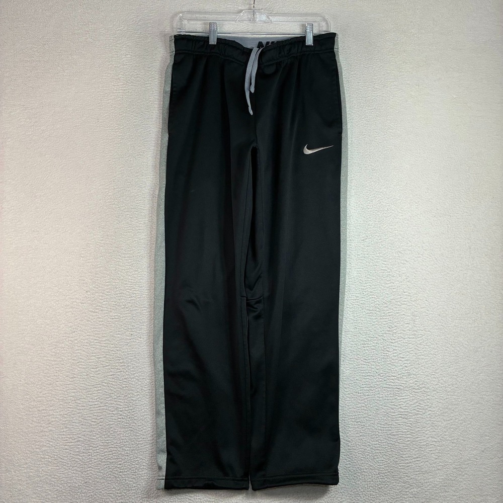 Y2K Nike Sweatpants Men M Black Gray Baggy Therma Fit Relaxed Ankle Zip Track